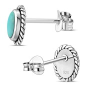 Oval Turquoise Stud Silver Earrings, e335